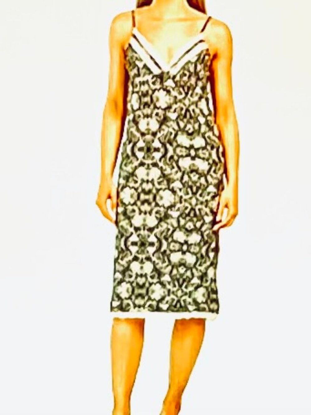 Badgley Mischka Paisley Slip Dress in Black and White (XS) NEW WITH TAG